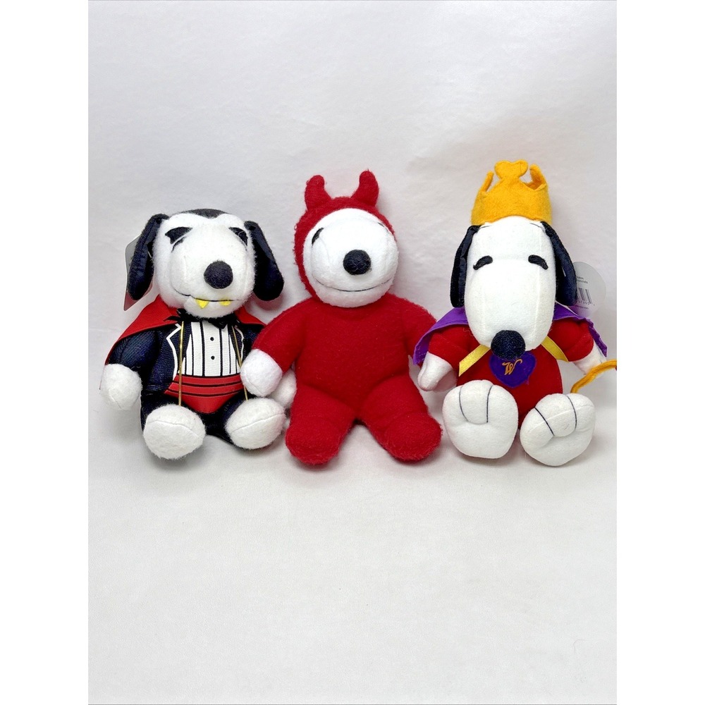 Vintage Lot Of 3 Whitman Halloween Snoopy Peanuts Plush Stuffed Devil Vampire 7"